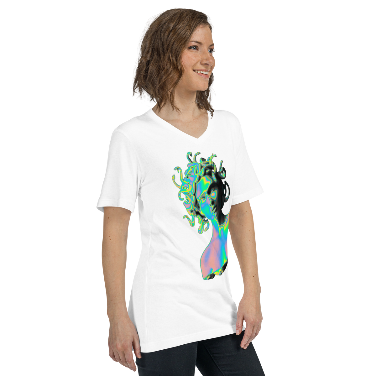 Kurzärmeliges Unisex-T-Shirt mit V-Ausschnitt Medusa
