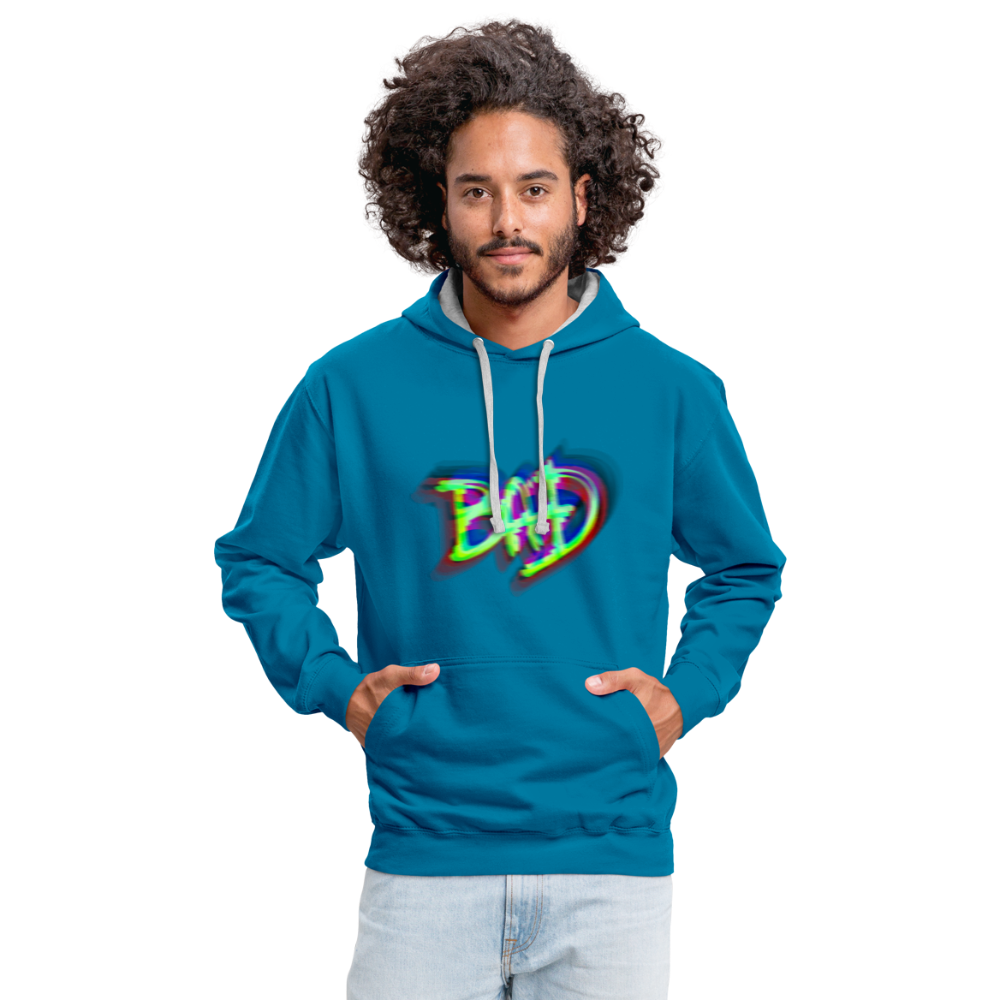 BAD Kontrast-Hoodie - Pfauenblau/Grau meliert