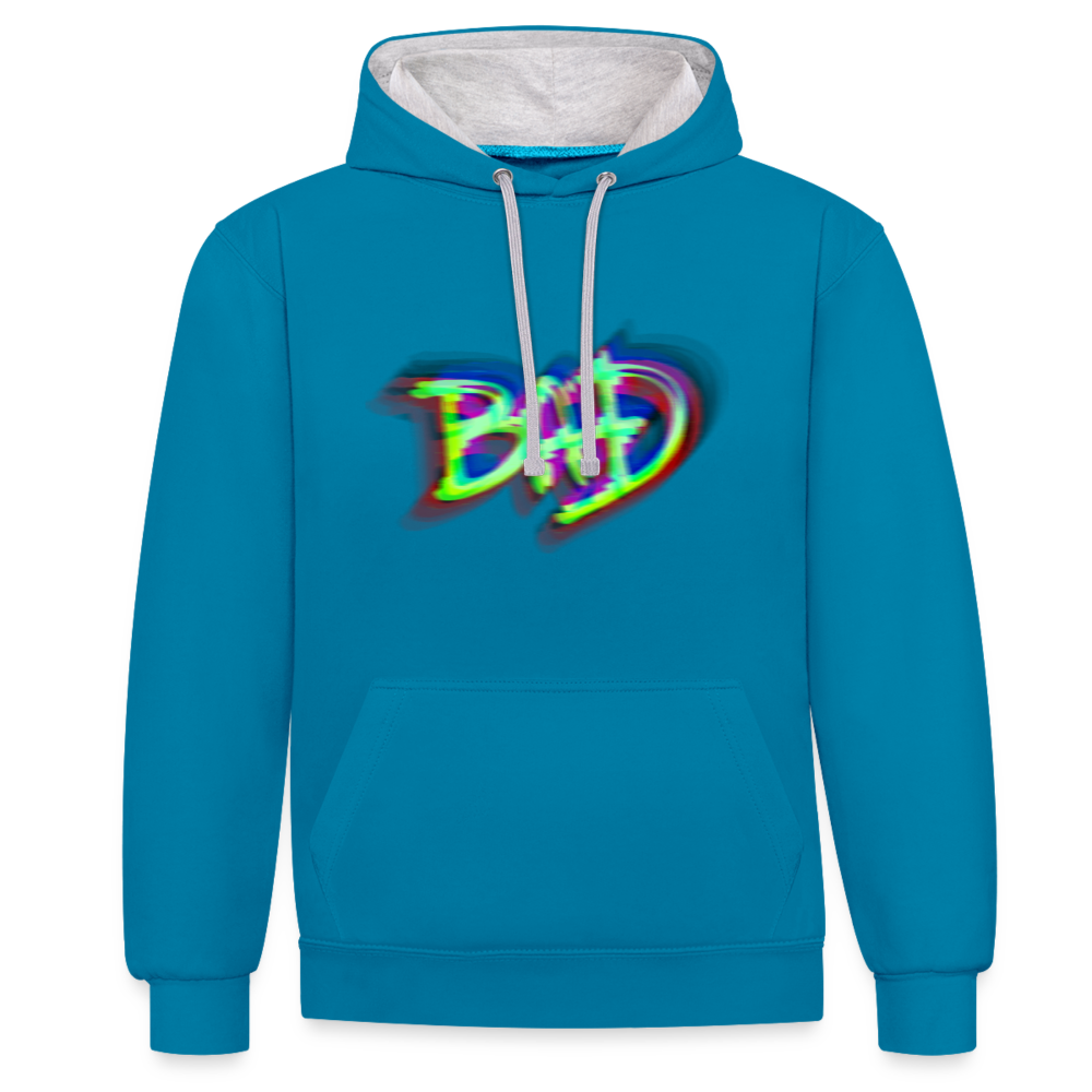 BAD Kontrast-Hoodie - Pfauenblau/Grau meliert