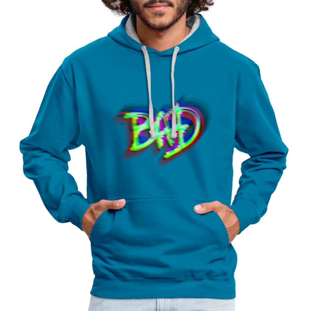 BAD Kontrast-Hoodie - Pfauenblau/Grau meliert