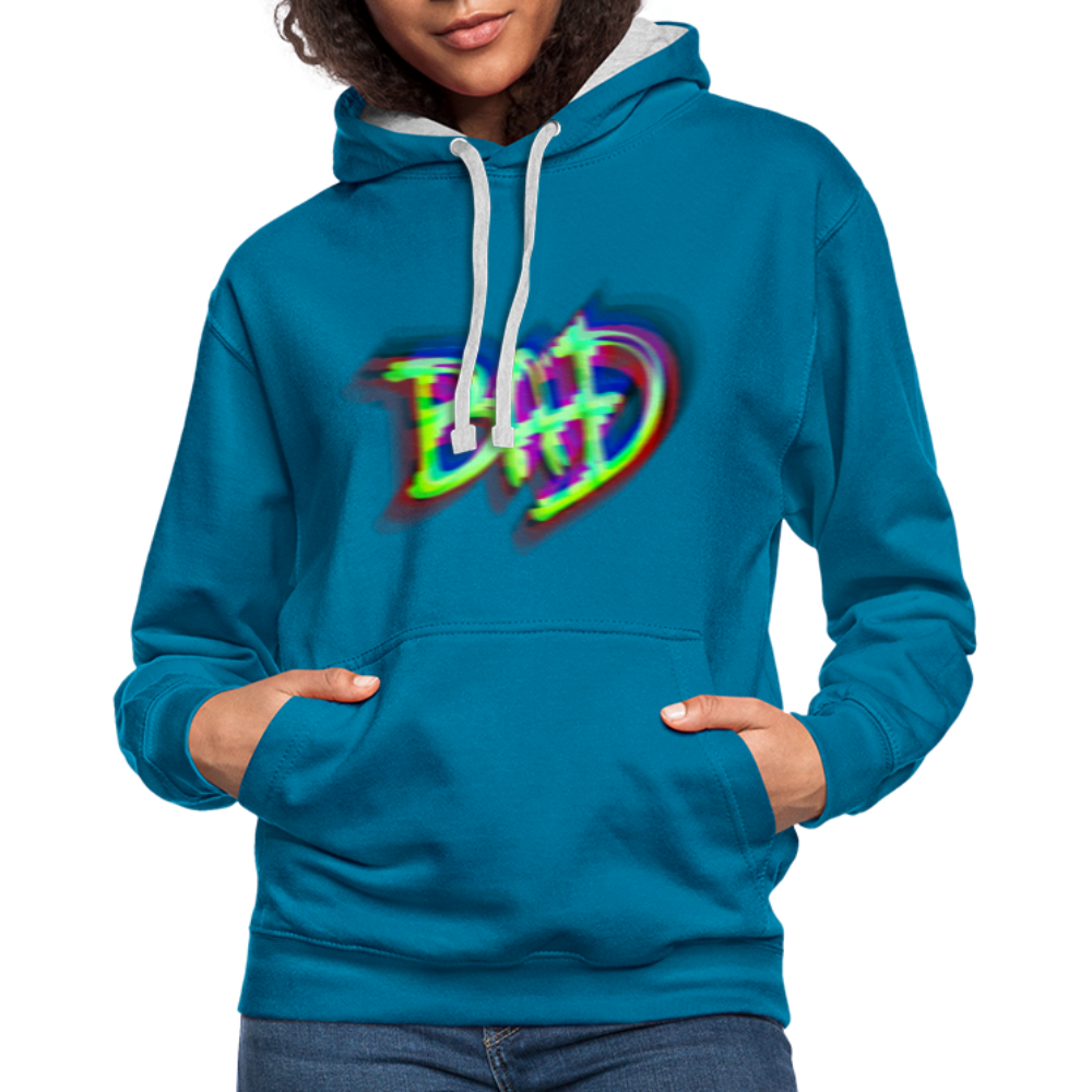 BAD Kontrast-Hoodie - Pfauenblau/Grau meliert