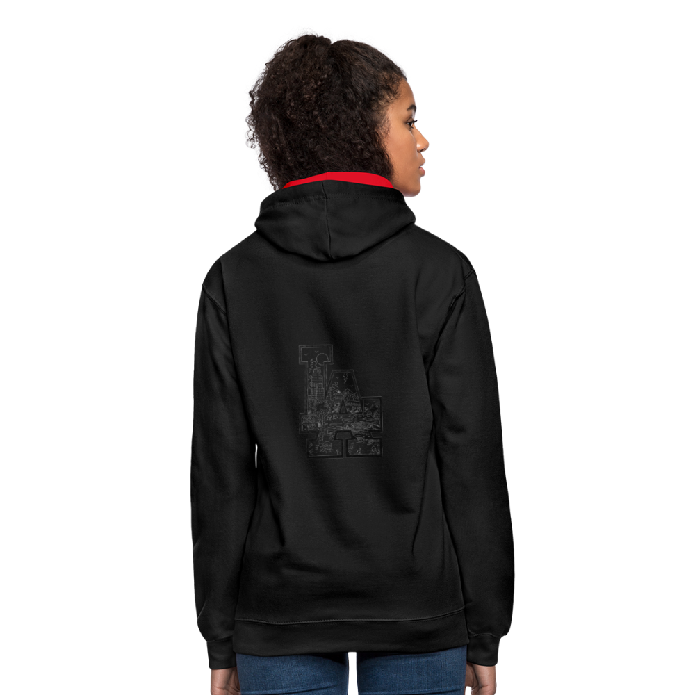 LA Kontrast-Hoodie - Schwarz/Rot