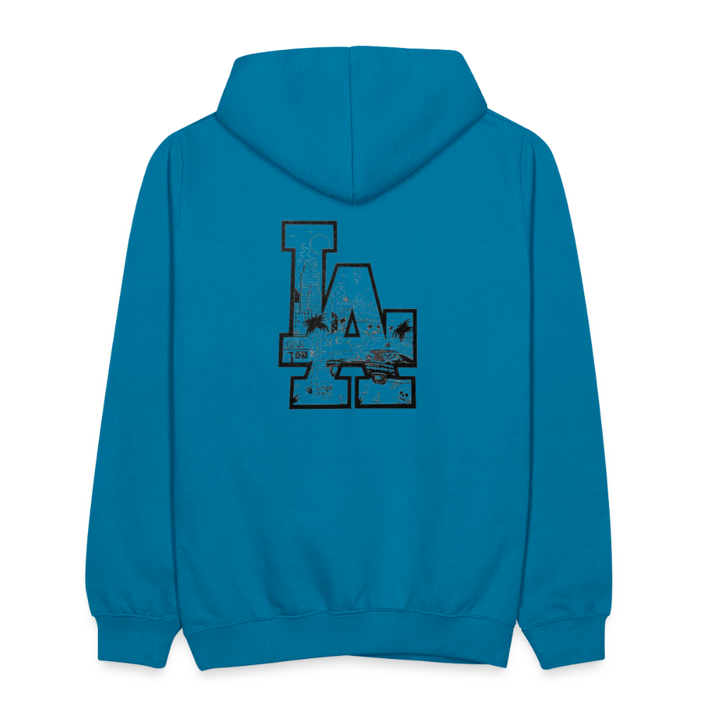 LA Kontrast-Hoodie - Pfauenblau/Grau meliert