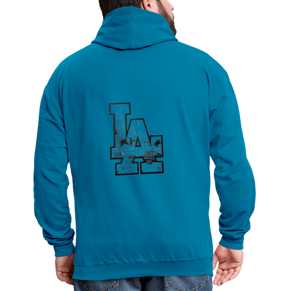 LA Kontrast-Hoodie - Pfauenblau/Grau meliert