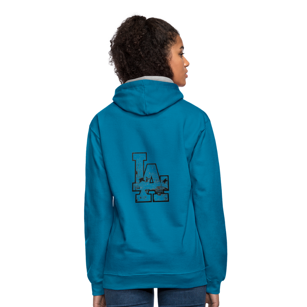 LA Kontrast-Hoodie - Pfauenblau/Grau meliert