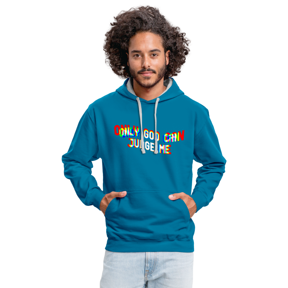 Only God can Judge me Kontrast-Hoodie - Pfauenblau/Grau meliert