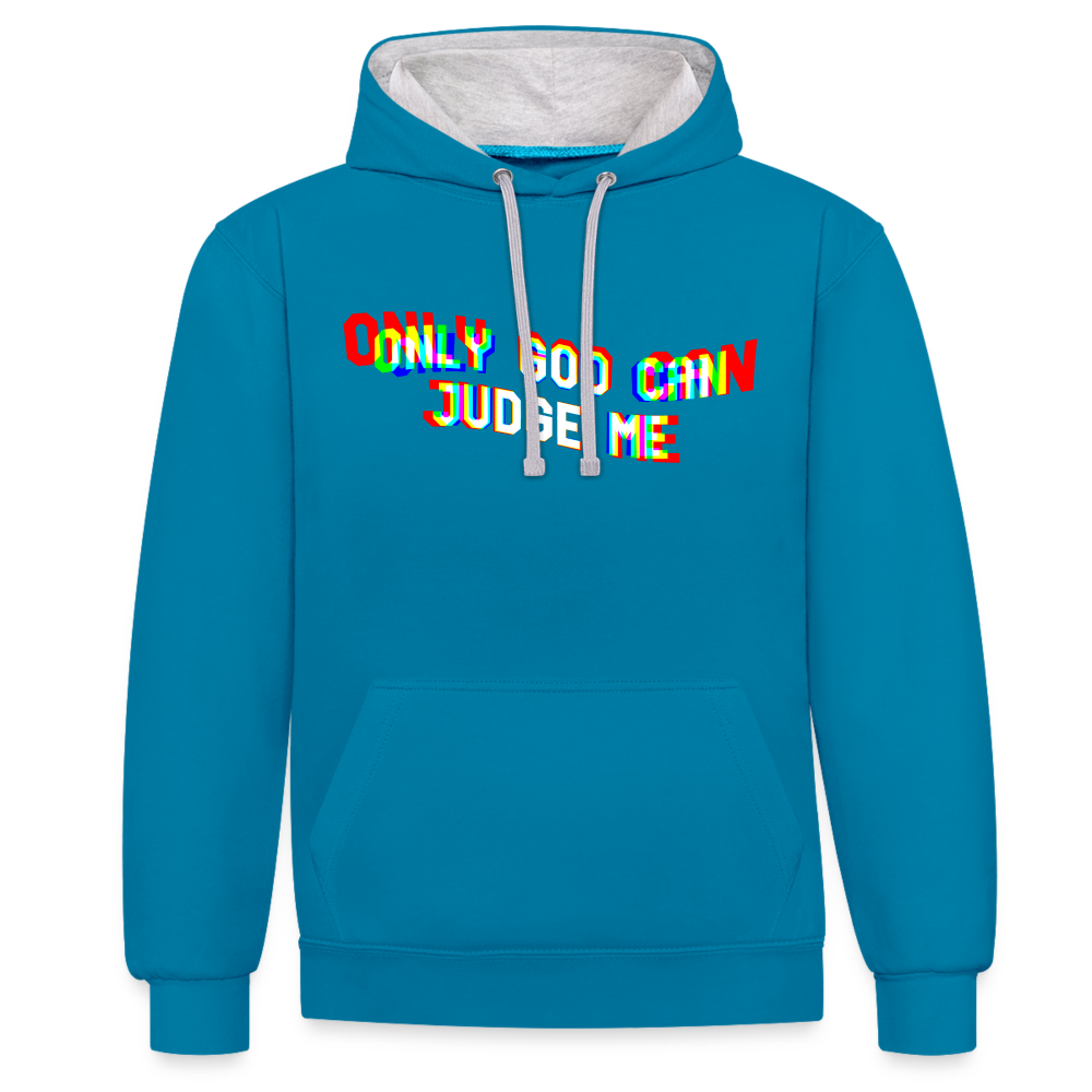 Only God can Judge me Kontrast-Hoodie - Pfauenblau/Grau meliert