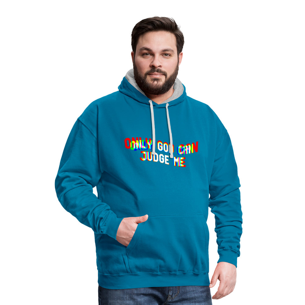 Only God can Judge me Kontrast-Hoodie - Pfauenblau/Grau meliert