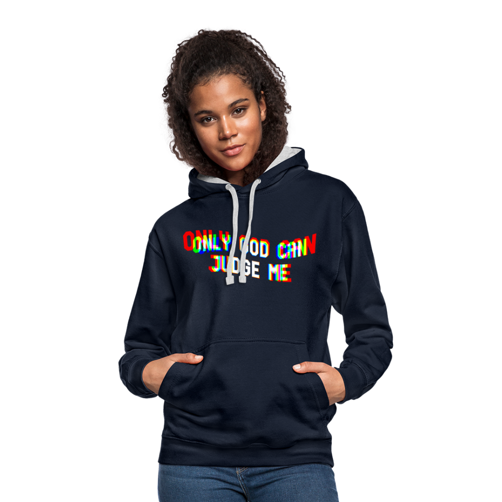 Only God can Judge me Kontrast-Hoodie - Navy/Grau meliert