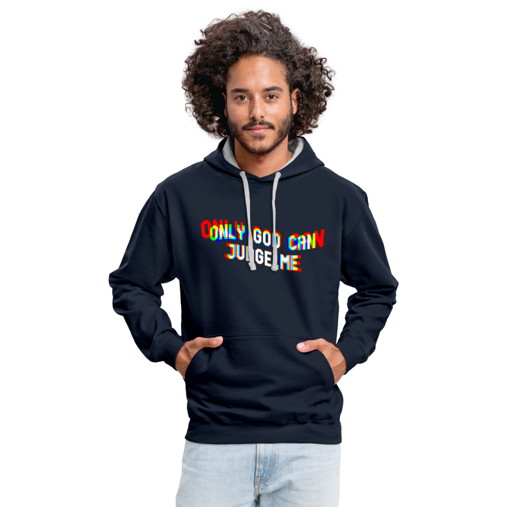Only God can Judge me Kontrast-Hoodie - Navy/Grau meliert
