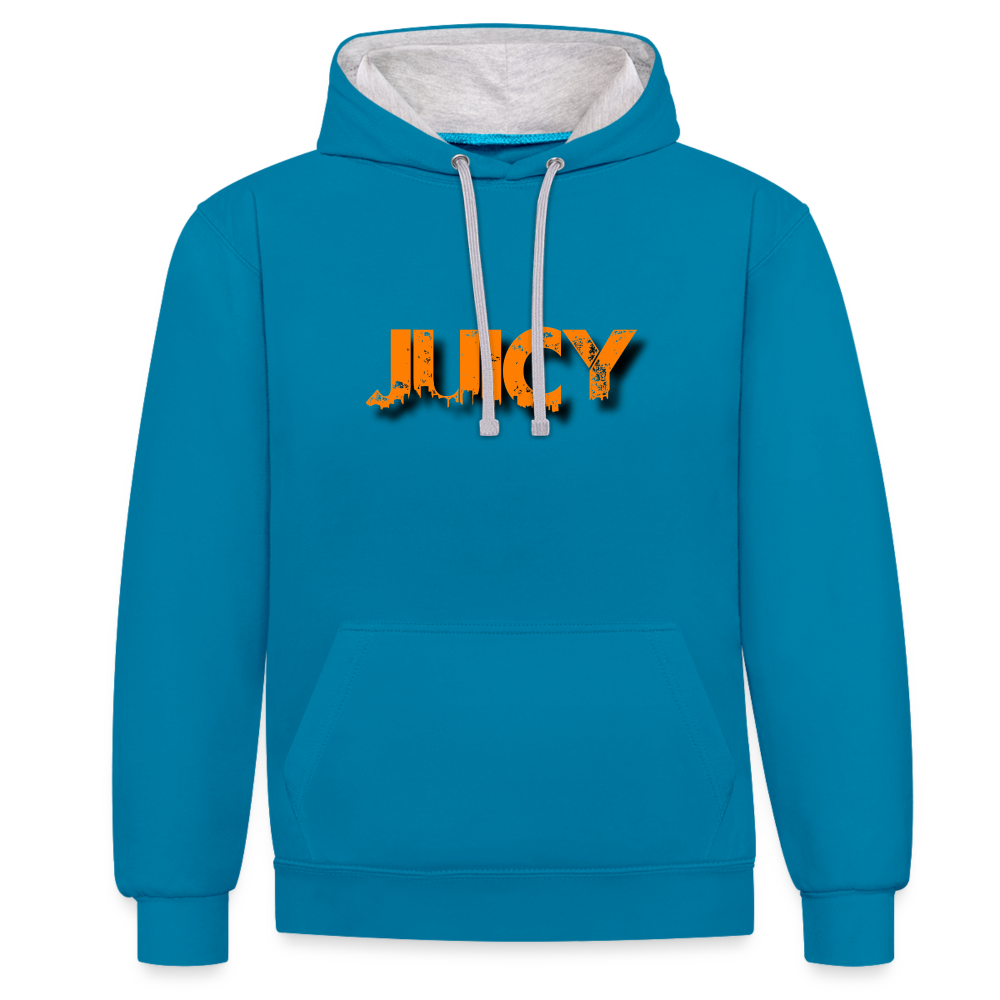 Juicy Kontrast-Hoodie - Pfauenblau/Grau meliert