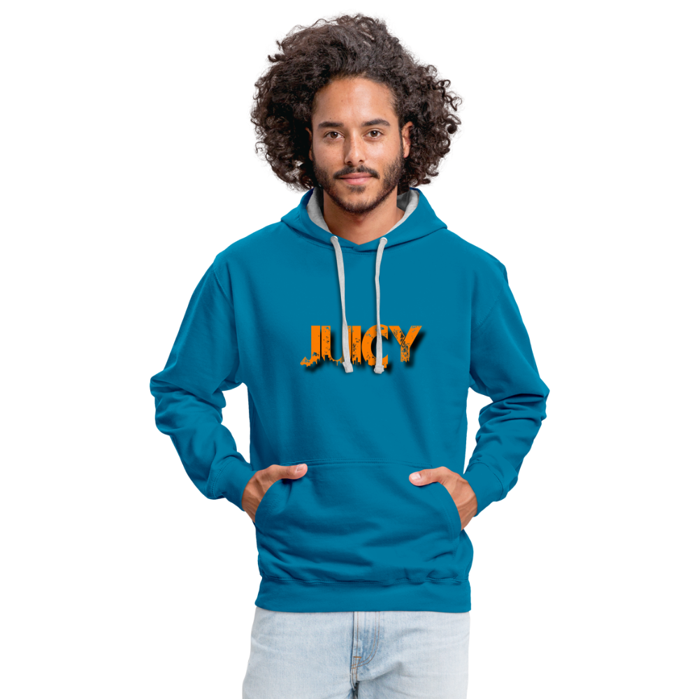 Juicy Kontrast-Hoodie - Pfauenblau/Grau meliert