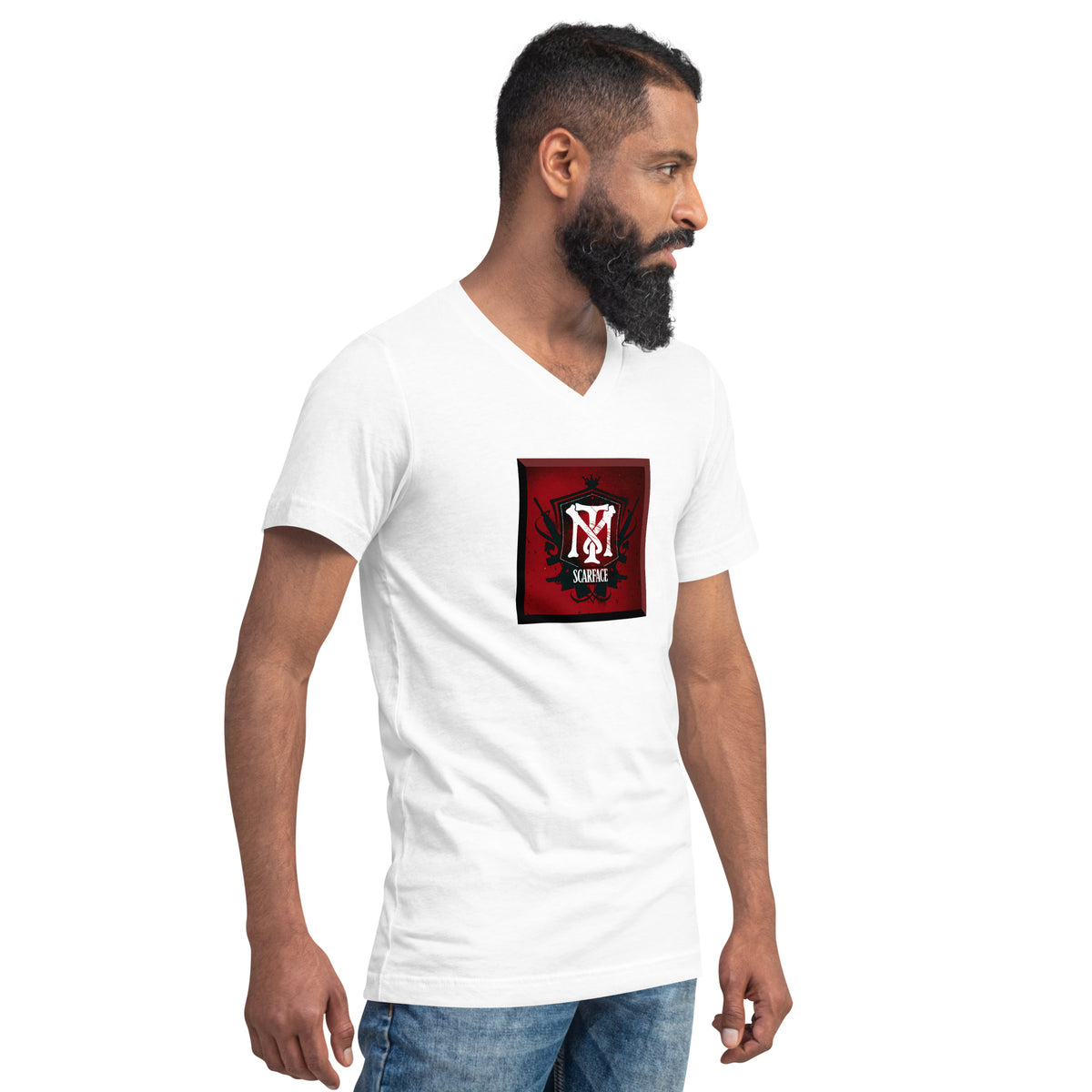 Tony Montana Logo Kurzärmeliges Unisex-T-Shirt mit V-Ausschnitt