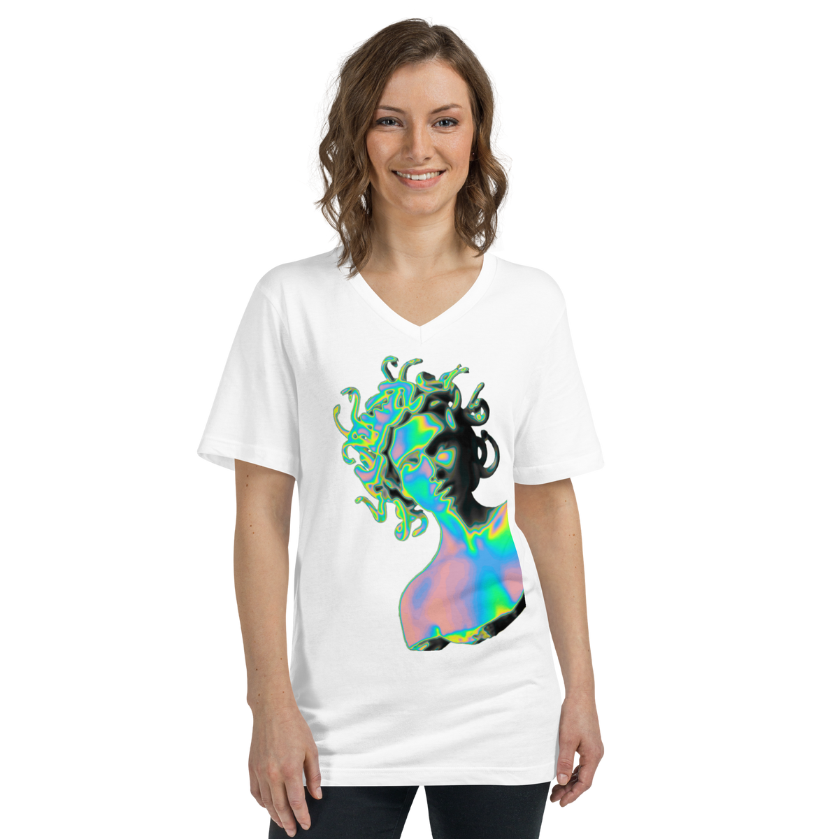 Kurzärmeliges Unisex-T-Shirt mit V-Ausschnitt Medusa