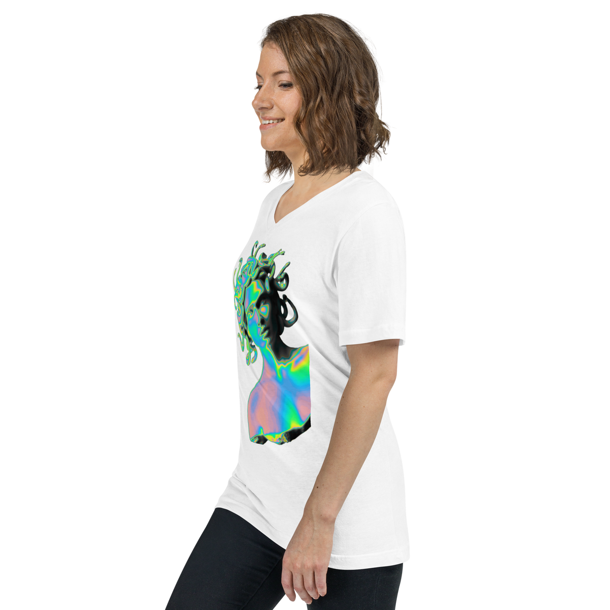Kurzärmeliges Unisex-T-Shirt mit V-Ausschnitt Medusa
